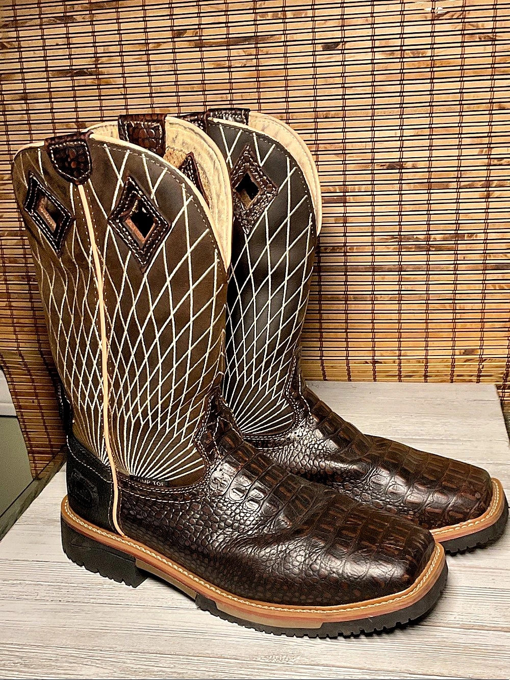Justin Derrickman Composite Toe Work Boot - Brown Croc Print size 11EE